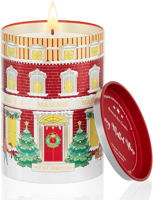 M&SENSE Spicy Mulled Wine Christmas Candles, Warm Apple Cider Holiday Scented Candle for Festival Ambiance, Winter Christmas Gifts for Women Men, Soy Wax 11.3oz 70 Hour Long Lasting Clean Burn - Bloomnest