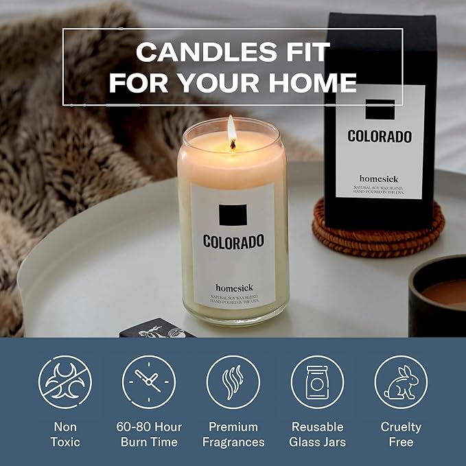 Homesick Scented Candles for Home (Colorado) - 13.75 oz Long-Lasting Soy Wax Jar Candle for Women & Men for All Occasions, 60-80 Hours Burn Time - Notes of Spruce Needles & Cinnamon - Bloomnest
