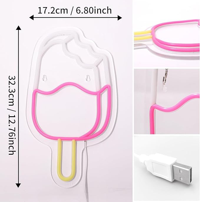 Attivolife Ice Pop Neon Sign for Wall Decor, Light up Delicious Popsicle LED Lamp with Dim USB Powered, Unique Business Fast Food Shop Restaurant Decoration, Christmas Day Birthday party - Bloomnest