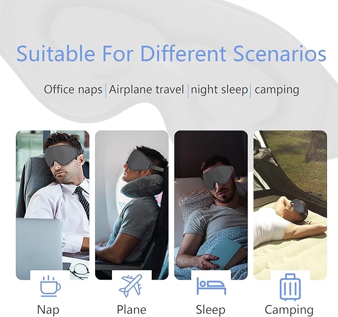 Sleep Mask 3D Eye Mask for Sleeping 100% Light Blocking Eye Covers with Adjustable Strap Night Blindfold for Women Memory Foam Gray - Bloomnest