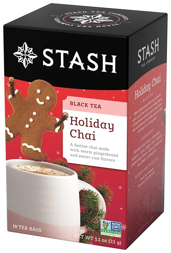 Stash Tea Holiday Chai Tea 18 Count Tea Bags (Pack of 6), Individual Spiced Black Tea Bags for Use in Teapots Mugs or Cups, Brew Hot Tea or Iced Tea - Bloomnest