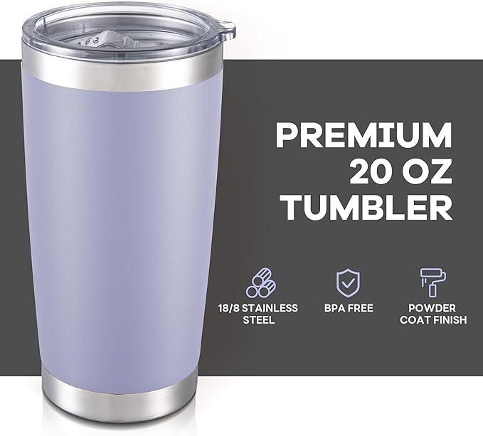 20 oz Tumbler with Lid Stainless Steel Insulated Tumblers Bulk Double Wall Vacuum Cups Powder Coated Travel Mug Keep Drink Cold and Hot, Cosmic Lilac, 8 Pack