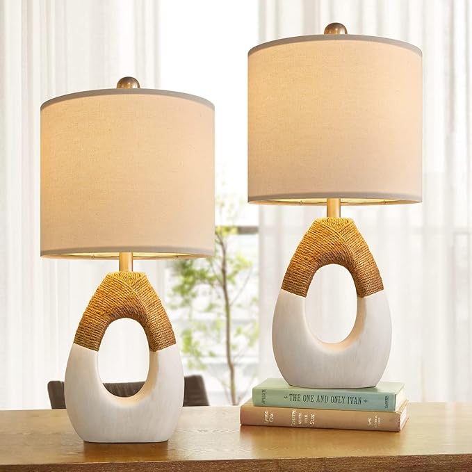 OYEARS Boho Table Lamps Bedroom Living Room Set 2 Small Farmhouse Rattan Table Lamp 19”Rustic Home Decoration Nightstand Bedside Lamp for Office Compatible with Smart Light Bulbs(Not Include Bulbs) - Bloomnest
