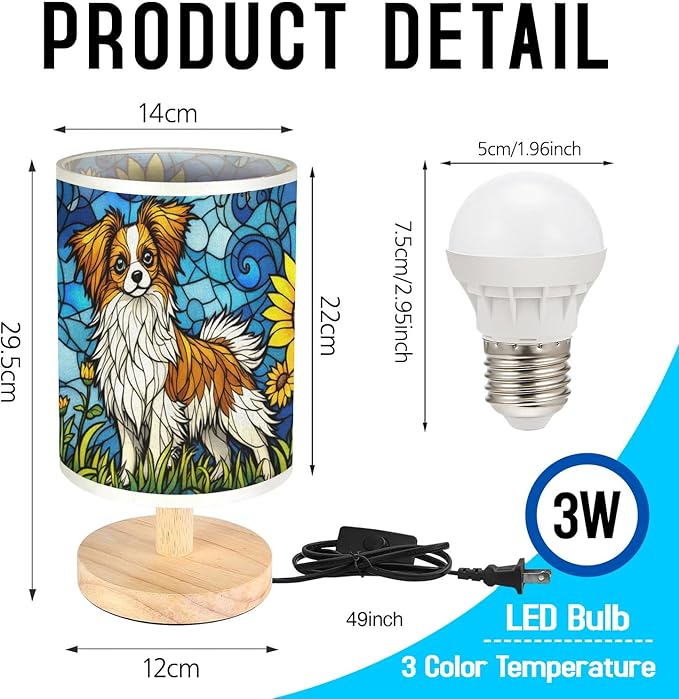 Papillon Table Lamp LED 3-Color Pressed Bedside, Dog Shade Lamp with Wood Base for Bedroom Living Room Desk Office - Bloomnest