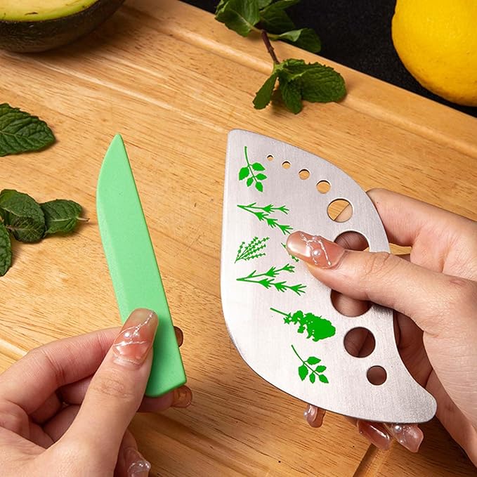Herb Stripper Tool with 9 Sizing Holes Food-Grade Stainless Steel Leaf Remover for Cooking, Compact Kitchen Gadget with Blade & Safety Cover for collards parsley cilantro goji - Bloomnest