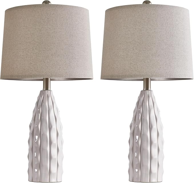 23.75-inch Ceramic Table Lamps Set of 2 for Living Room, Bedside Lamp for Bedroom and Farmhouse Nightstands or End Tables - Bloomnest