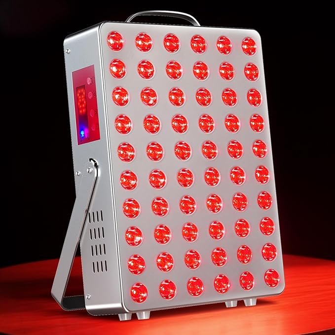 Cholas Red Light Therapy Panel for Face and Body, 150W with 60 Dual Chip LEDs, 660nm Red Light and 850nm Near Infrared, 3 Modes Adjustable Brightness and Timer, for Skincare and Relaxation (Silver) Cholas