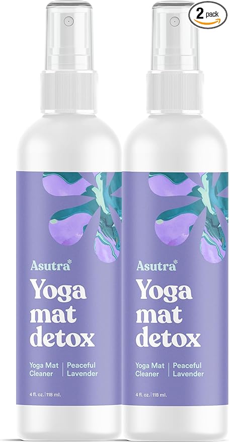 ASUTRA Yoga Mat Cleaner Spray Bundle (Peaceful Lavender), 4 fl oz (Pack of 2) - No Slippery Residue, Organic Essential Oils, Deep-Cleansing for Fitness Gear & Gym Equipment - Bloomnest