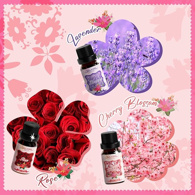 SALKING Floral Essential Oils Set, Premium Pure and Natural Essential Oils, Fragrance Oil Scented Oils for Oil Diffusers 6 x 10 ML - Lavender, Rose, Cherry Blossom, Ylang Ylang, Gardenia, Chamomile - Bloomnest