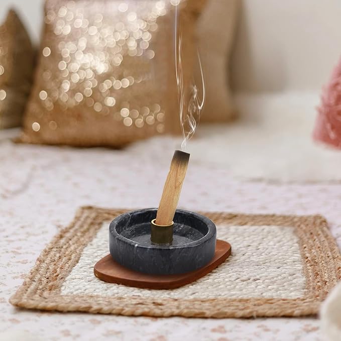 Handmade Natural Marble Incense Holder for Sticks and Cones-with 9 Holes,Multi-Functional Incense Burner Holder for Incense Sticks and Cones,Perfect Home Decor(Black Marble, 4.7inch - Bloomnest