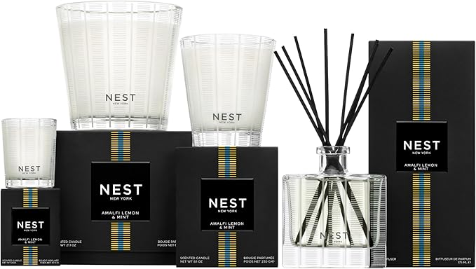 NEST New York Scented 3-Wick Candle, Amalfi Lemon & Mint - 21.2 oz - Up to 100-Hour Burn Time - Reusable Glass Vessel - Bloomnest