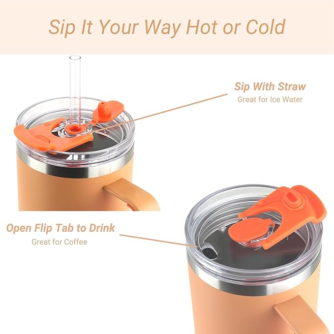 Drinco 40oz 30 oz Tumbler with Handle, Straw Lid, Insulated Stainless Steel Travel Mug Water Bottle Ice Coffee Cup For Cold and Hot, BigSur (30oz Cantagloupe)