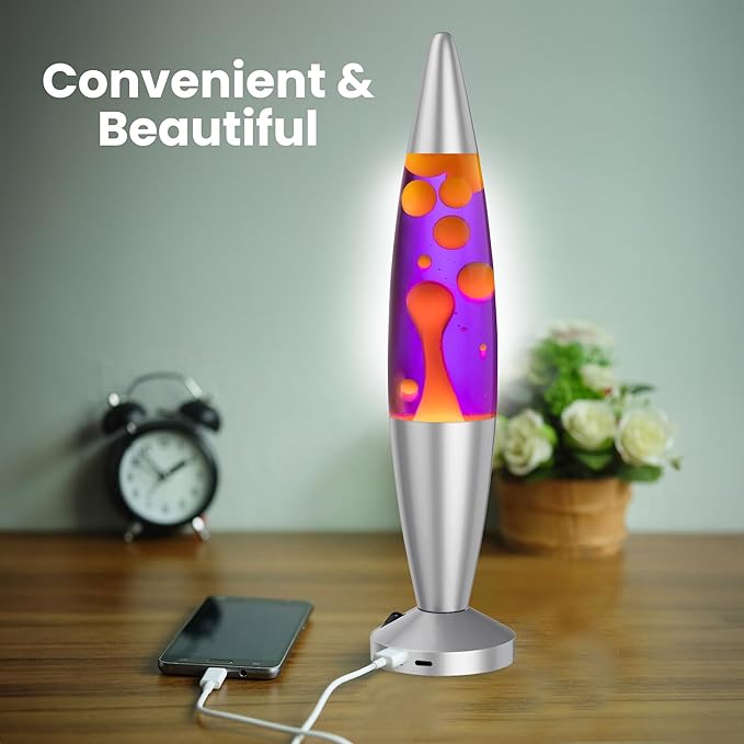 JAMBO Upgraded Motion Lamp – 16" Purple Liquid, Yellow Wax – USB Ports, Timer – Night Light for Adults, Teens, Kids – Bedroom, Living Room, Office Décor Lamp - Bloomnest