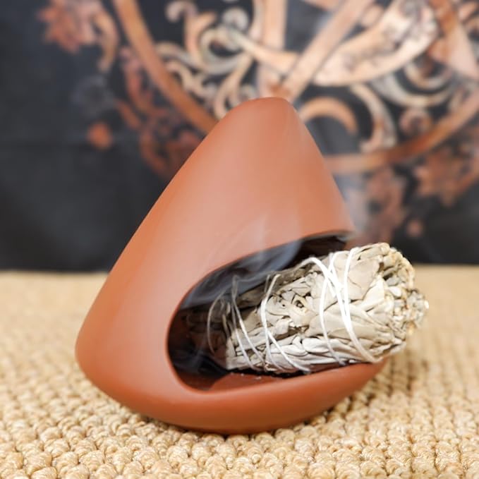 Terracotta Zongzi Palo Santo Holder–Elegant Sage Cone Incense Dish for Zen Meditation Altar, Energy Cleansing&Yoga Spa–Perfect for Mindfulness, Aromatherapy, Stress Relief&Spiritual Decor Gift MOUGIGI