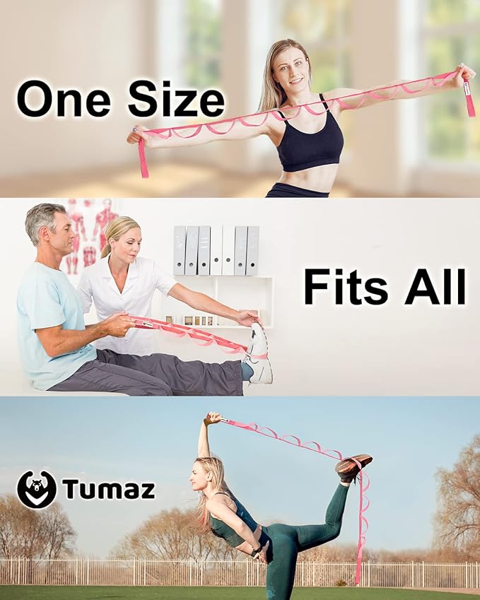 Tumaz Stretching Strap - 10 Loops & Non-Elastic Yoga Strap - The Perfect Home Workout Stretch Strap for Physical Therapy, Yoga, Pilates, Flexibility - [Extra Thick, Durable, Soft] - Bloomnest