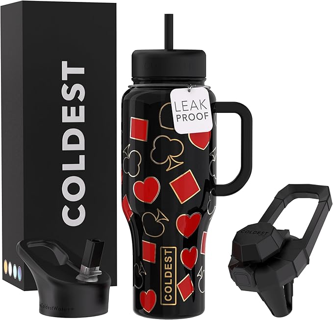 Coldest Tumbler with Handle and Straw - 100% Leak Proof Insulated Tumbler with Lid and Straw (3 Lids) - Stainless Steel Tumblers for Women & Men - Cup Holder Friendly Base, 36 oz (All in) - Bloomnest