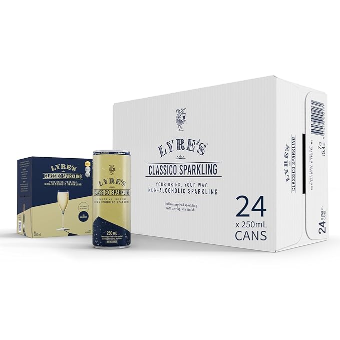 Lyre’s Classico 24-Pack, Non Alcoholic Sparkling Wine, Zero Alcohol Prosecco Alternative, Ready to Drink Canned Mocktails, Low Calorie, Gluten Free, Alcohol Free Drinks (8.45 Fl Oz x 24) LyresSpiritCo