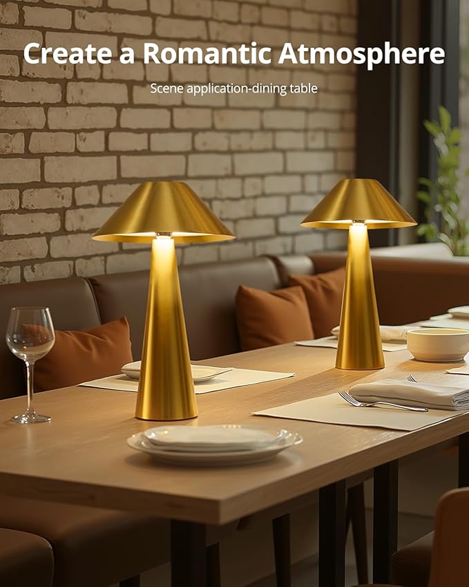 Bojim 2 Pack Rechargeable Cordless Table Lamp, Gold LED Battery Operated Wireless Table Lights, Touch for Color Changing Dimmable, IP54 Waterproof for Restaurant, Dining, Outdoor, Patio, Outside - Bloomnest