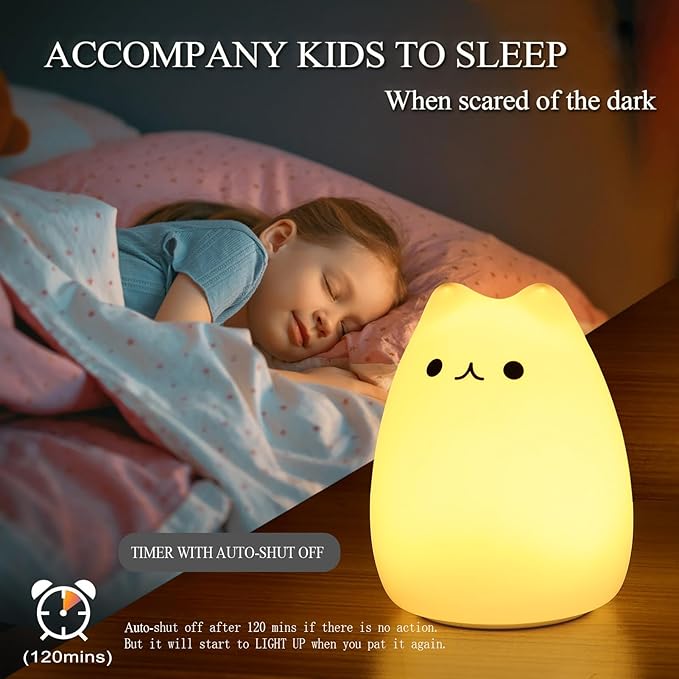 Cat Lamp, Cute Kitty Night Light with Remote Control, Christmas Gifts for Girls Boys Teens, Rechargeable Kids Night Light for Bedroom, Silicone Kawaii Kitty Baby Nursery Nightlight Lamp - Bloomnest