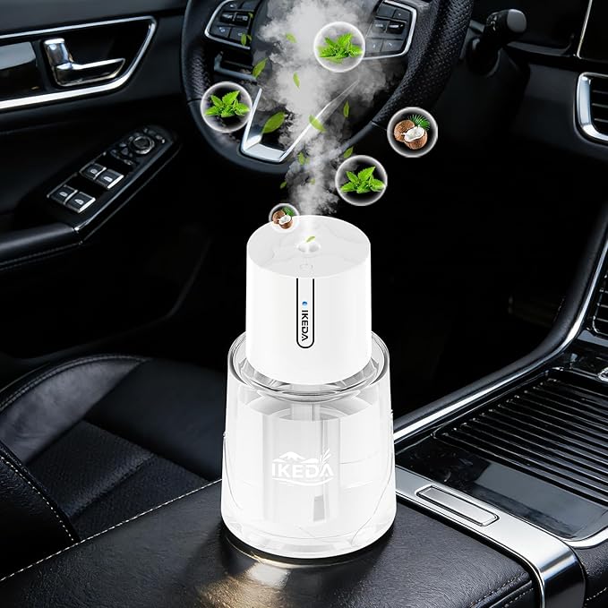 Ikeda Fragrance Smart Car Air Freshener,100ml Essential Oil Mist Aroma Machine, 3 Mode Mini Small Scent Spray for Truck & Car with Touch Switch, Automotive Aroma Diffuser for Gift(White, Milk-Aromas) - Bloomnest