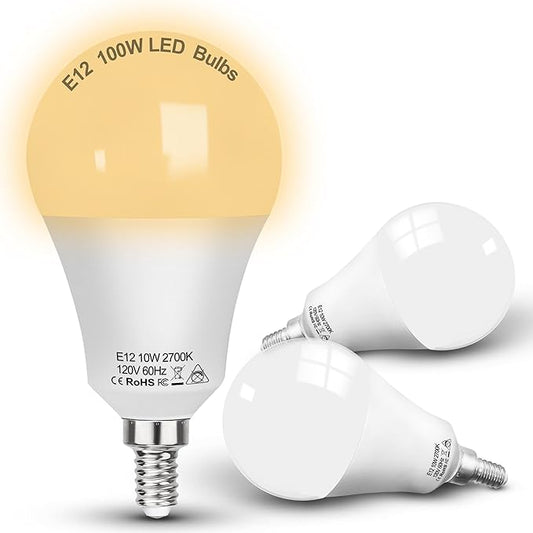 E12 A19 A60 LED Ceiling Fan Light Bulbs 100w Equivalent 2700K Warm White,E12 Small Candelabra Screw Base Globe Shape LED Bulbs 10W 1200lm for Chandelier Pendant Wall Sconces Vanity,Non Dimmable,3Pcs - Bloomnest