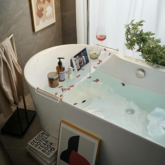 Bathtub Caddy Tray for Luxury Bathroom Bath tub Table Caddy Tray Shelf for Shower with Gold Handles fits All bathtubs - Bloomnest