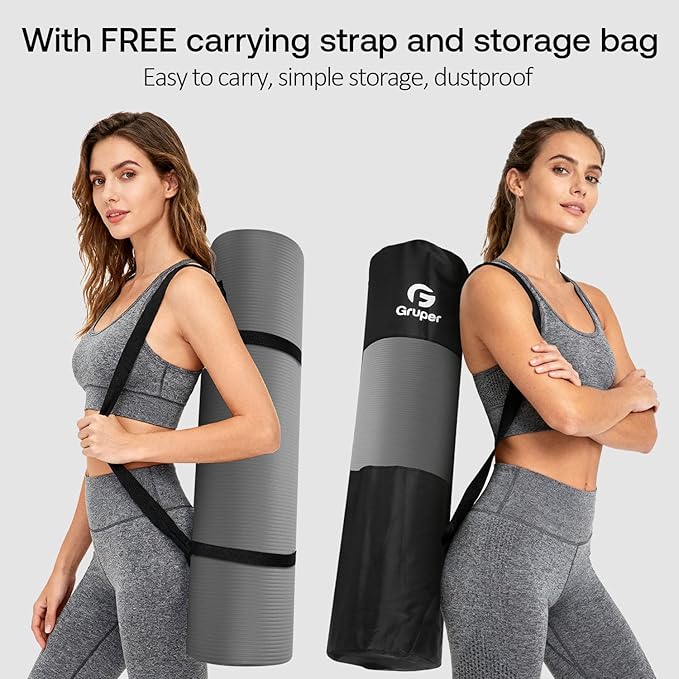 Yoga Mat Non Slip NBR Thick Yoga Mat, 72"L x 32"/24"W x 0.6"/0.4"TH (185cm x 80cm/61cm x 15mm/10mm), Anti-Tear Exercise Mat with Carrying Strap and Bag, Workout Mats for Yoga, Pilates, Floor Exercises - Bloomnest