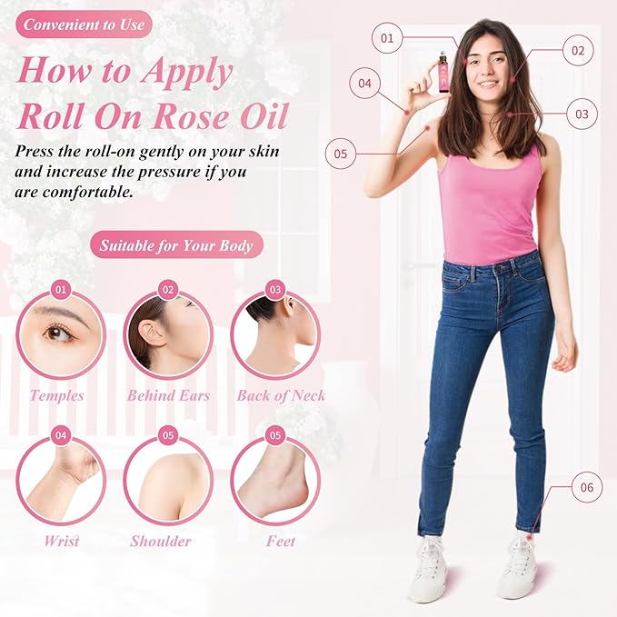 Rose Essential Oil Roll On, Mumianhua Diluted Rose Oil Touch Essential Oil, Aromatherapy Roller Oil for Skin, Body, Hair, Women,Men,Relaxation, Mood Balance, Massage 0.33 Fl Oz - Bloomnest