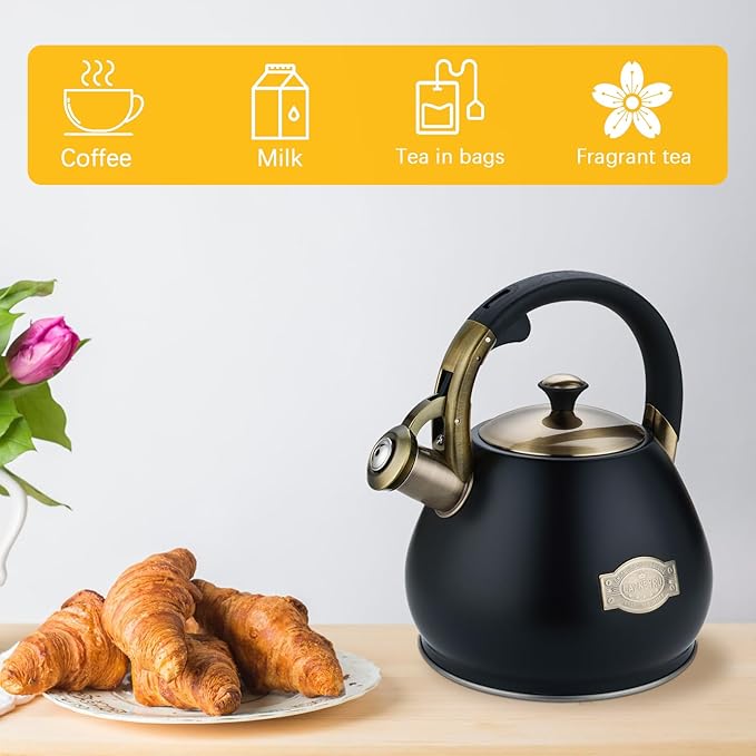 Tea Kettle Stovetop Whistling Kettle Teapot, 3Quart Tea Pot Stainless Steel Teakettle for Stove Top with Heat Proof Ergonomic Handle - Bloomnest