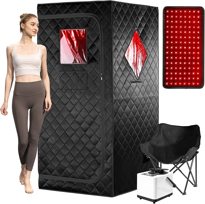 Infrared Red Light Therapy Sauna, Portable Steam and Infrared Sauna for Home, Full Body Sauna Tent for Relaxation, Large Infrared Sauna Box with 660nm Red Light, 3L&1100W Sauna Steamer iDOTODO