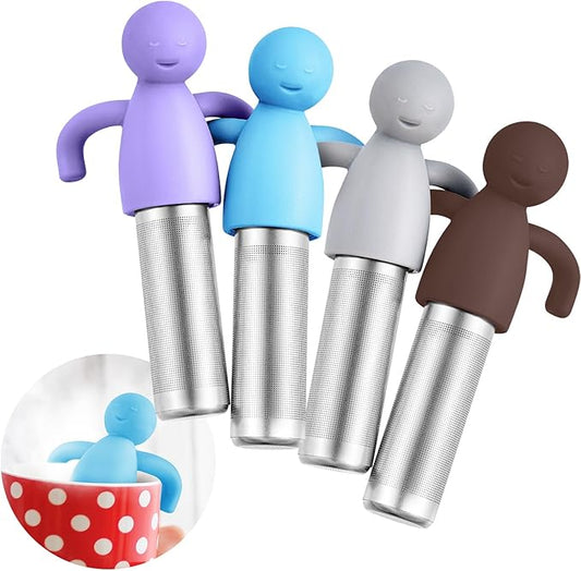 Hicarer 4 Pieces Tea Infuser for Loose Tea Cute Fine Mesh Tea Strainer Stainless Steel Tea Filter Ball Tea Diffuser Steeper for Teacups Teapots (Gray,Blue,Dark Brown,Purple)