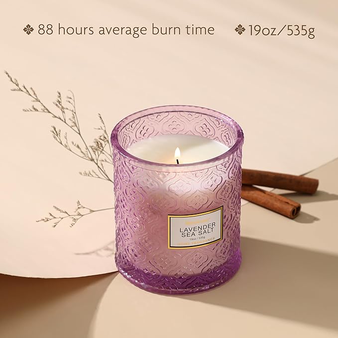 Lavender Sea Salt Scented Candles, 19oz Candles Gifts for Women, Purple Luxury Large Decorative Candles in Glass, Natural Soy Wax for Home - Bloomnest