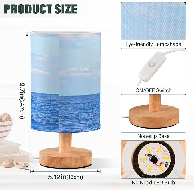 Table Lamp Humpback Whale Diving Tail Out of Sea Blue Ocean Nightstand Lamp with Wood Base Fabric Lamp Shade Bedside Desk Lamp for Living Room Bedroom Kids Room Office - Bloomnest