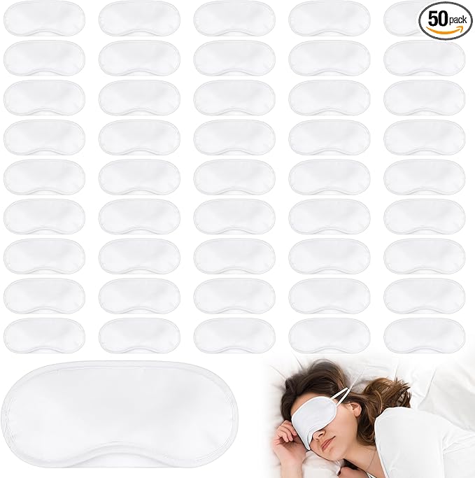 Aneco 50 Pieces Blindfold Sleep Mask Bulk Eye Mask Shade Cover with Nose Pad and Adjustable Strap for Travel Sleep Game Party Supplies, White - Bloomnest