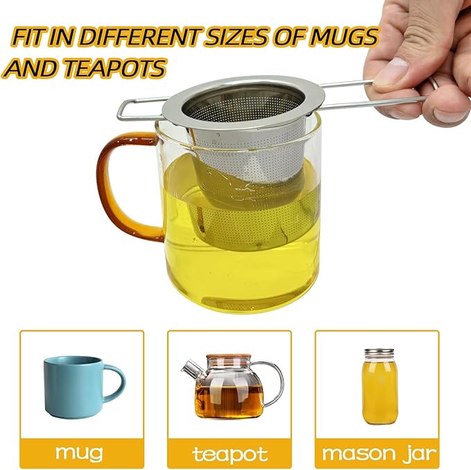 2pack Tea Filter, Tea Strainer, Stainless Steel Tea Infuser With Long Foldable Handle, For Loose Leaf Tea And Coffee, Greate For Hanging On Teapots, Mugs, Cups - Bloomnest