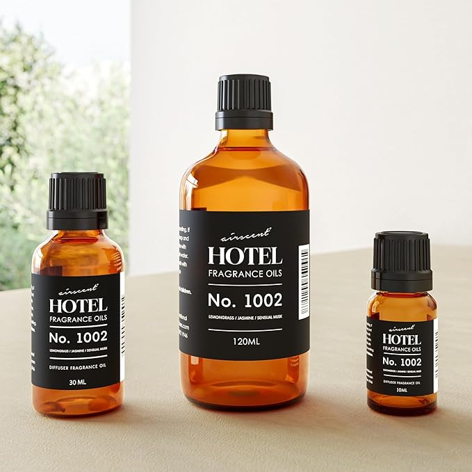 AirScent Hotel Diffuser Oil No. 1002 - Lemongrass Jasmine Amber - Hotel Scent Dupe - Premium Fragrance Oil for Ultrasonic and Waterless Diffusers and Crafting - 120 mL, 4 fl oz Glass Dropper Bottle Airscent