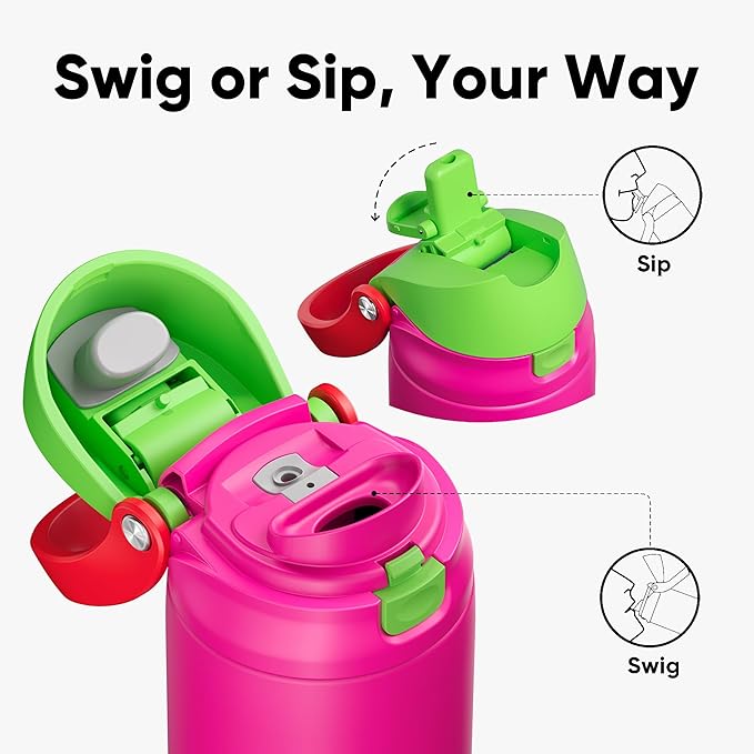 ENCOOL Leakproof Insulated Water Bottle with Straw Dual-Sip Water Bottle Bag-Safe Design for Work, Commute & Gym – Keeps Drinks Cold All Day, 32 oz, Neon Pink ENCOOL