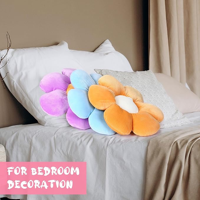 Reginary 4 Pcs Flower Floor Pillows Cute Plush Flower Throw Pillows Daisy Floor Seat Cushion Chair Pads for Christmas First Day of School for Sofa Couch Bed Decor(15 Inch,Bright Color) - Bloomnest