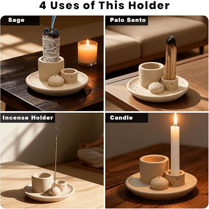 4 in 1 Incense Burner Holder, Palo Santo Holder, Sage Holder for Burning, Incense Holder for Incense Sticks, Candle, Fit for Meditation Yoga Home Decor - Bloomnest