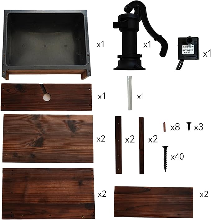 Outdoor Water Fountain，Floor Wooden Rectangular Double-Layer Old-Fashioned Pump Fountain with Flower Box，Plug-in Electric Decorative Hand Pump,Outdoor Water Feature for Garden Patio Backyard - Bloomnest