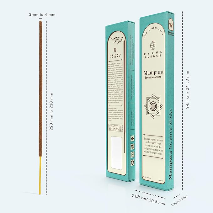 Manipura Incense Sticks, Organic Hand Dipped Incense, Natural Herbs & Aromatic Ingredients, Contain 40 Sticks, Burn Time 45 to 60 Minutes, Spiritual Gifts, Tranquil Aura Incense By Karma Pledge