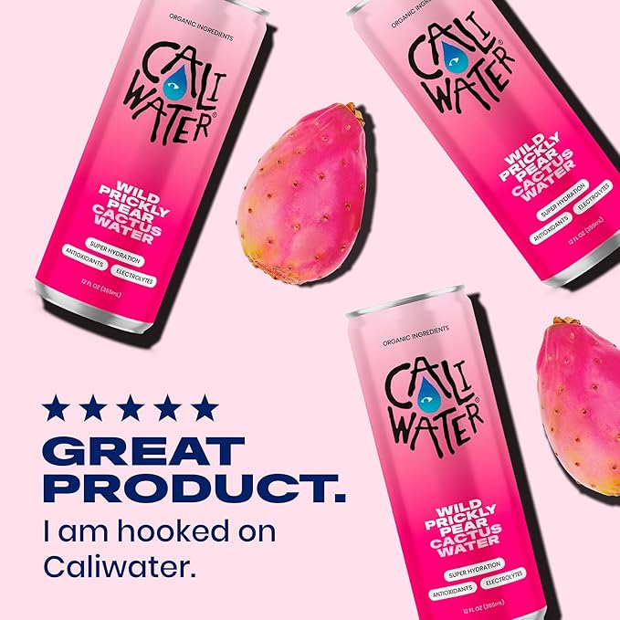 Caliwater - Organic Cactus Water - Wild Prickly Pear - 5g Sugar, 25 Calories - Coconut Water Alternative - Natural Plant Based Hydration - Skin Care, Electrolyte Drinks - Flavored Water - 12 Cans - Bloomnest