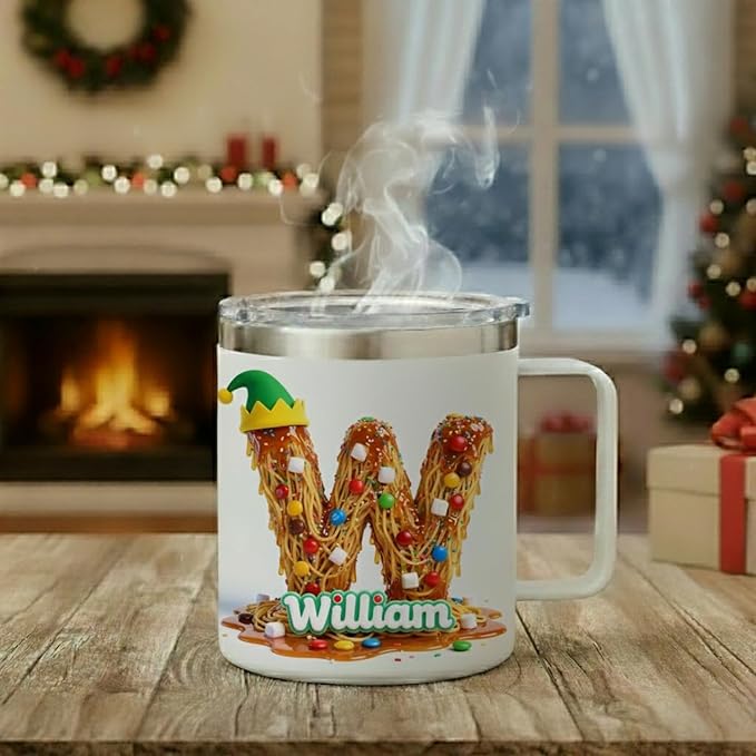 Personalized Buddy The Elf Spaghetti Mug, Custom Name Christmas Coffee Cup - 14oz Insulated Tumbler with Handle & Lid, Funny Christmas Movie Fan Gift for Men, Women, Friends (B61) - Bloomnest