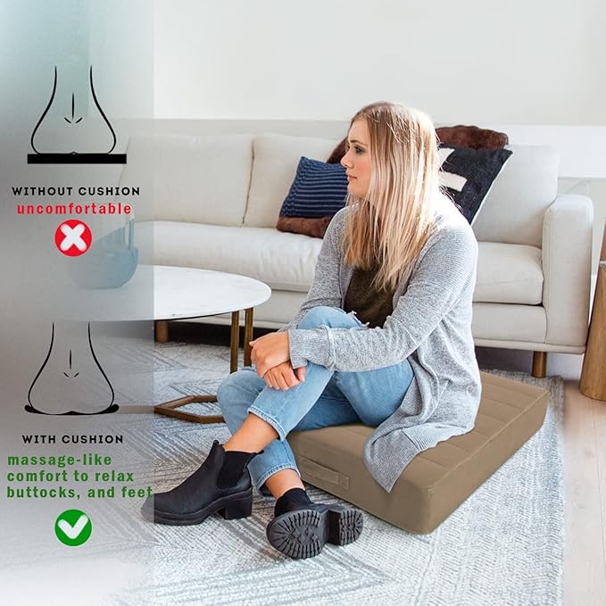 MeMoreCool Square Floor Pillow Seating for Adults Kids, Large Meditation Cushion Floor Pillow with Thick Foam & Soft Tufted Cover, Washable Big Pillow Seat Floor Cushion for Sitting Yoga 24" Coffee - Bloomnest
