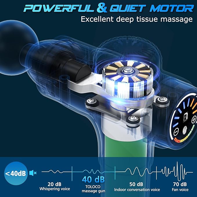 TOLOCO Massage Gun Deep Tissue, Percussion Massage Gun with 10 Replacement Heads, Super Quiet Portable Electric Massager for Athletes, Relax, Black - Bloomnest