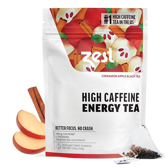 Zest Cinnamon Apple Spice Energy Tea – High Caffeine Black Tea Bags for Focus, Clarity & Morning Energy – Natural Non-GMO Caffeinated Breakfast Tea – Cozy Fall Focus Tea with 150mg Caf – 20Ct Pack - Bloomnest