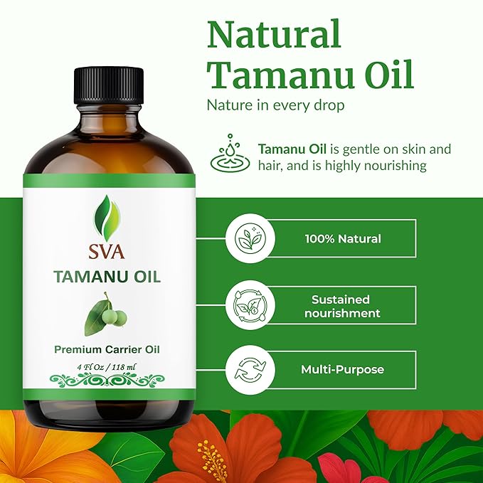 SVA Tamanu Oil - 4 Fl Oz – 100% Natural Cold Pressed Tamanu Oil - for Face, Skin Care, Hair Care, Scalp Massage & Body Massage – Carrier Oil with Dropper - Bloomnest