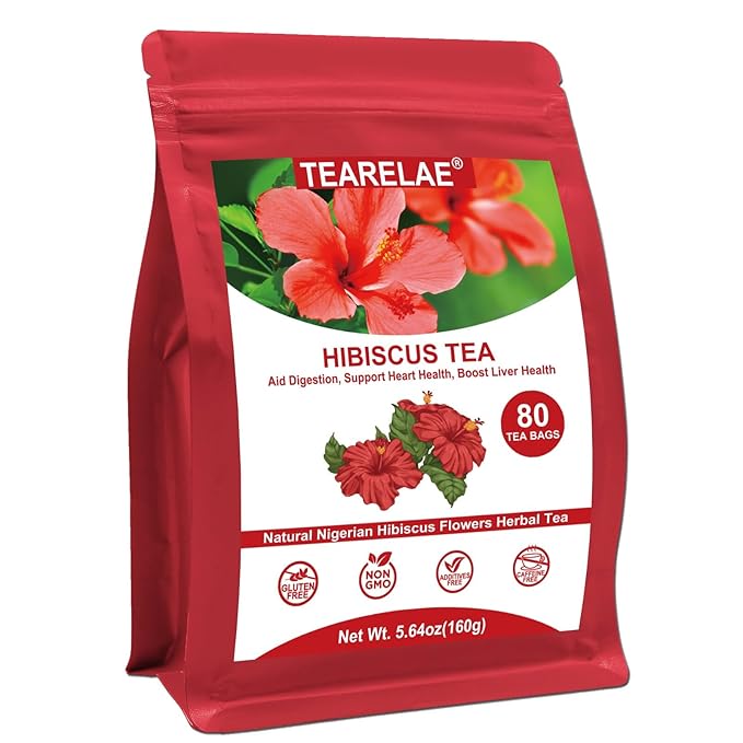 TEARELAE - Hibiscus Tea Bags - 2g x 80 Count - 100% Pure Hibiscus Flowers - Country of Origin Nigeria - Non-GMO - Caffeine-free - Aid Digestion & Support Heart Health - Bloomnest