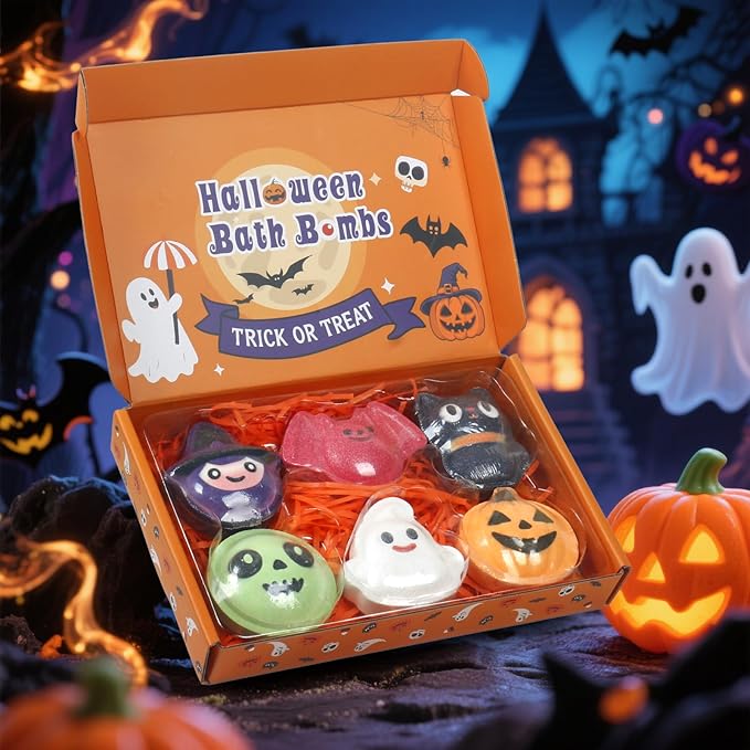 Halloween Bath Bombs for Kids & Women, Handmade Spooky Bath Bomb Set of 6 Fun Shapes – Perfect Gifts for Kids, Skin Care Bathbombs for Girls’ Spooky Celebration - Bloomnest