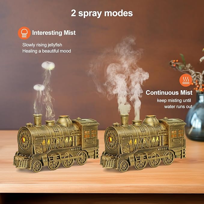 Train Diffuser 300ml, Aromatherapy Diffuser Cool Mist Ultrasonic Aroma Train Diffuser with Remote Control 2 Light 2 Mist Mode Auto Shut-Off for Bedroom Office Hotel(Bronze) - Bloomnest